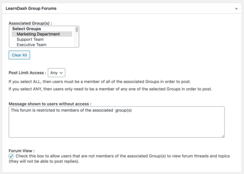 LearnDash Group Forum Restrictions