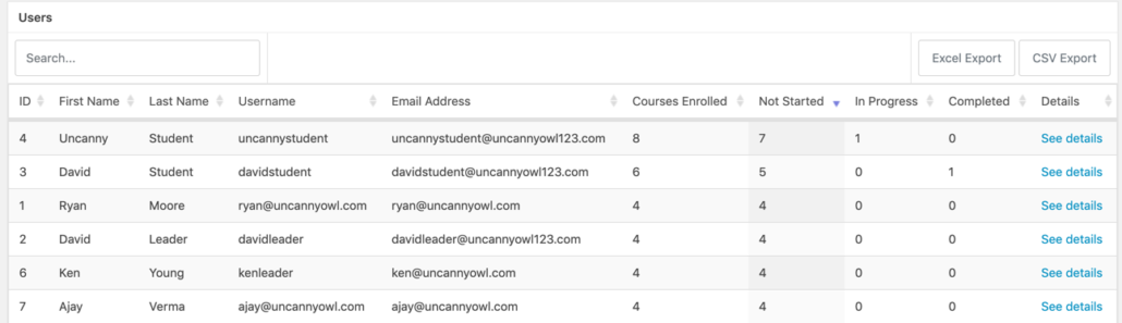Tin Canny Single Page Courses and Column Sorting