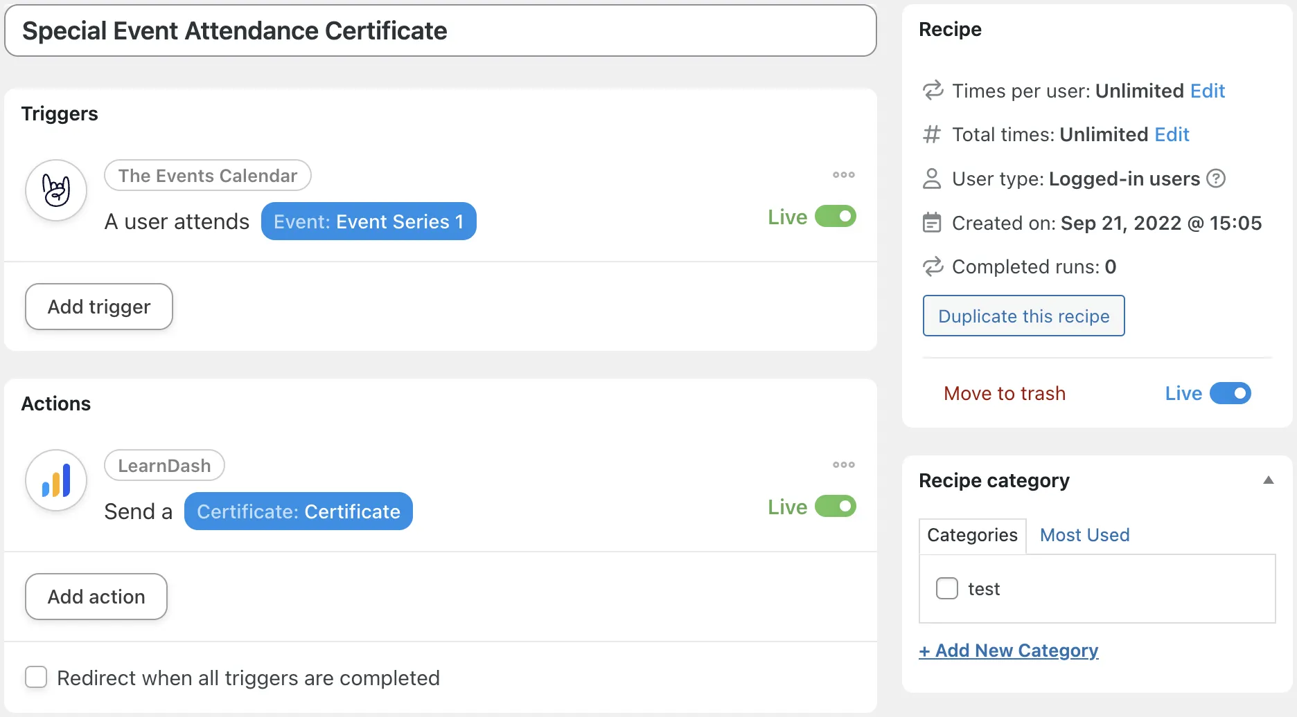 Automator LearnDash Certificate for Event Attendance