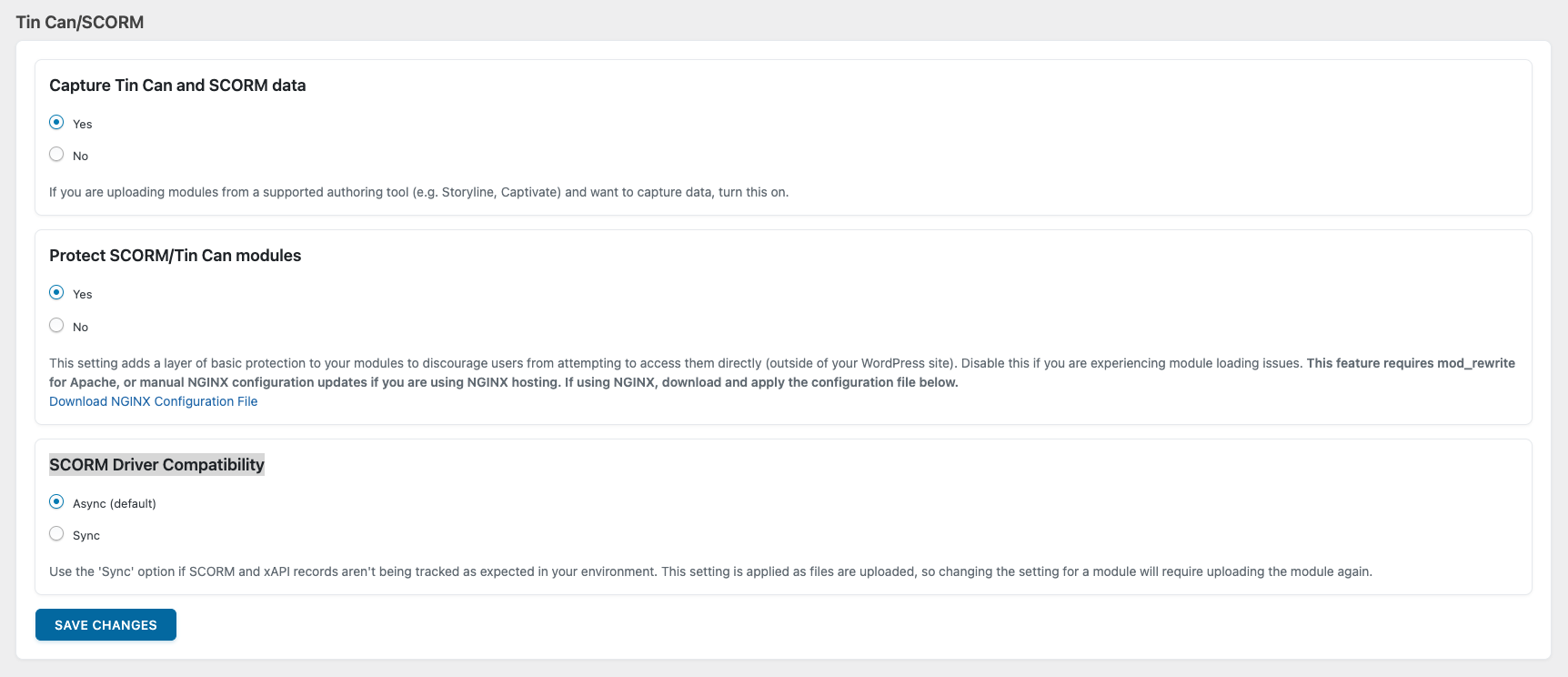 Tin Canny Settings page