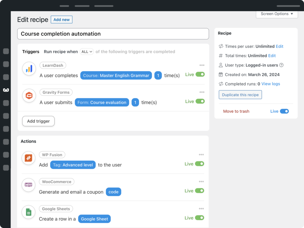 LearnDash automation recipe